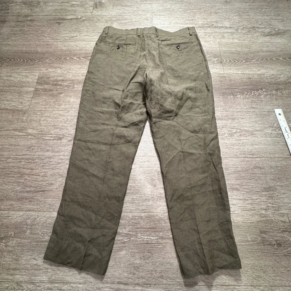 Charles Tyrwhitt Pants Men 34 Green Linen Slim Fit Summer Casual Preppy 34x27